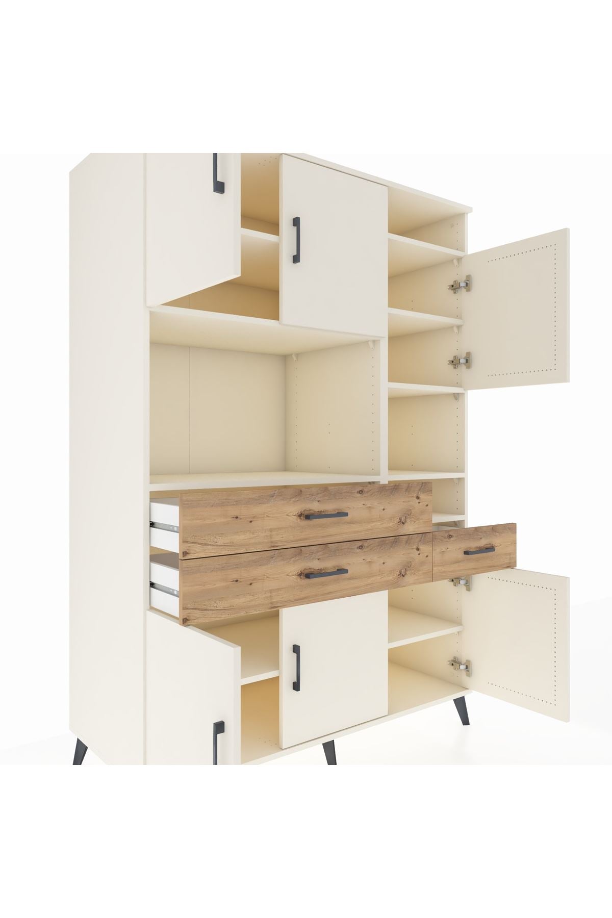 Kronos Dolap 10 Raflı 3 Çekmeceli 6 Kapaklı 132x59x195 Aytaşı-Aytaşı/Çam