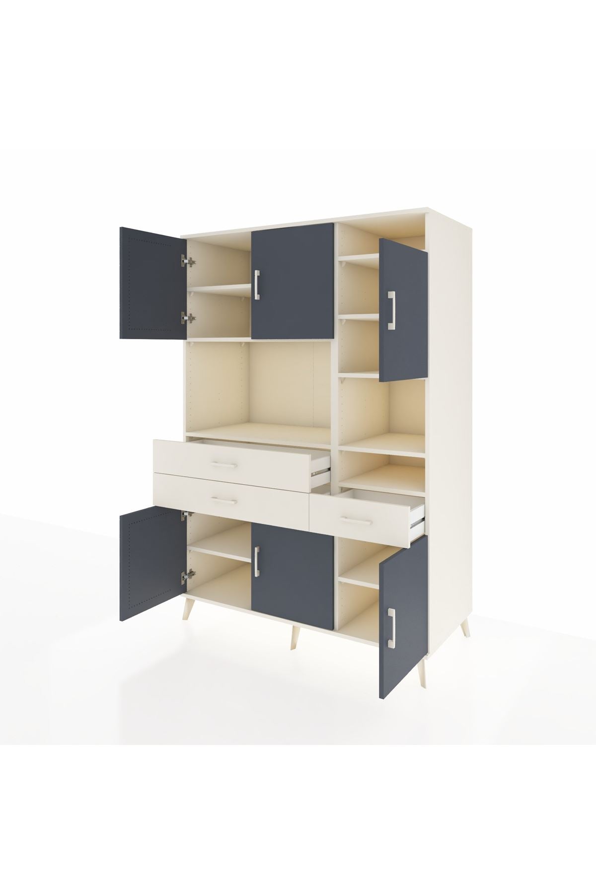 Kronos Dolap 10 Raflı 3 Çekmeceli 6 Kapaklı 132x59x195 Aytaşı-Antrasit/Aytaşı