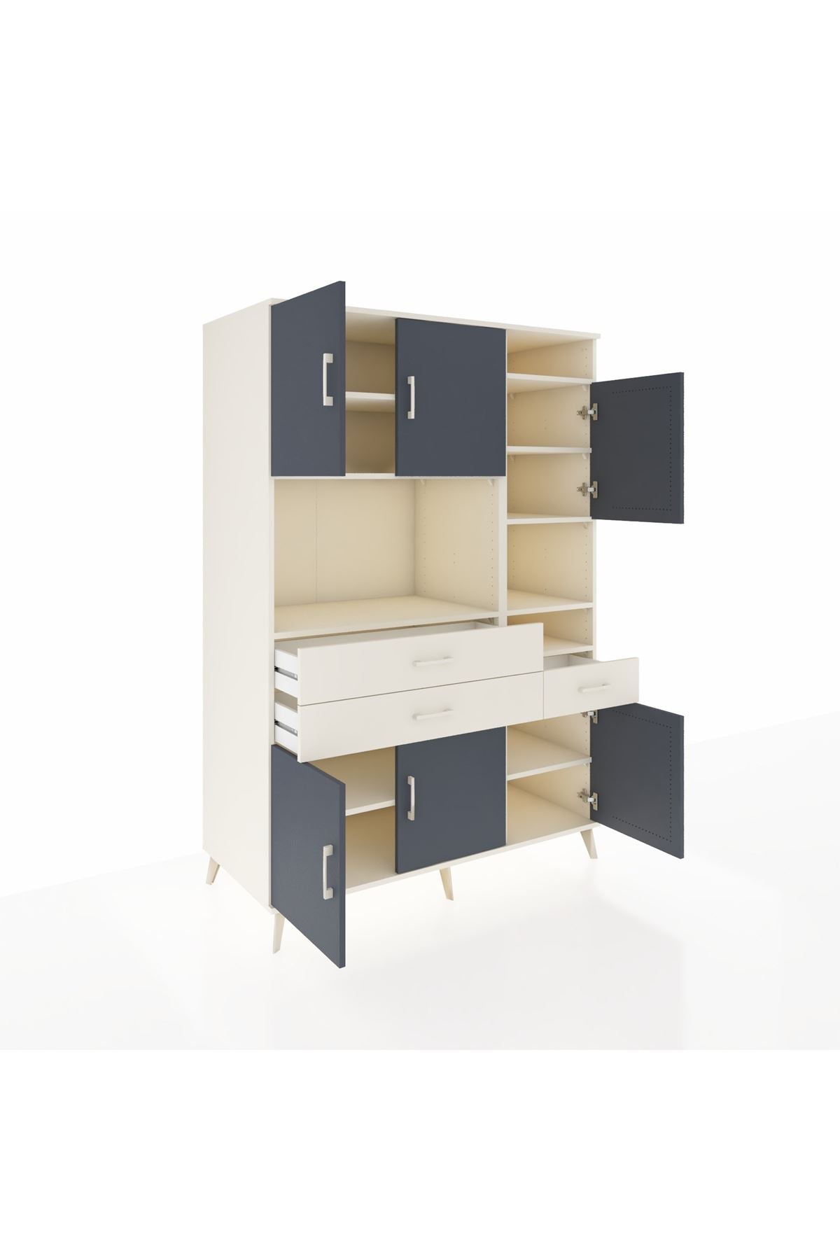 Kronos Dolap 10 Raflı 3 Çekmeceli 6 Kapaklı 132x59x195 Aytaşı-Antrasit/Aytaşı