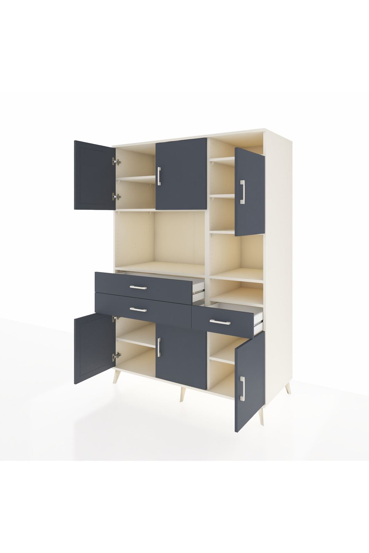 Kronos Dolap 10 Raflı 3 Çekmeceli 6 Kapaklı 132x59x195 Aytaşı-Antrasit/Antrasit