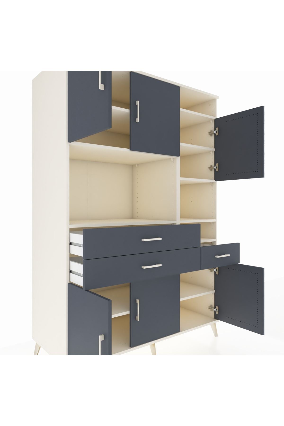 Kronos Dolap 10 Raflı 3 Çekmeceli 6 Kapaklı 132x59x195 Aytaşı-Antrasit/Antrasit