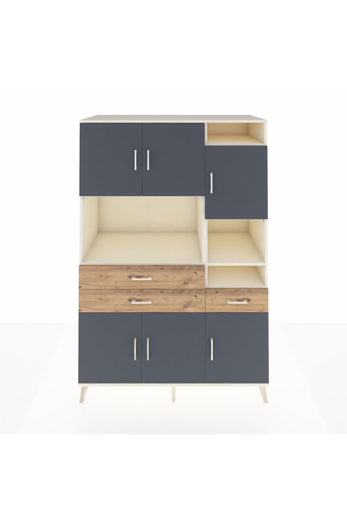 Kronos Dolap 10 Raflı 3 Çekmeceli 6 Kapaklı 132x59x195 Aytaşı-Antrasit/Çam