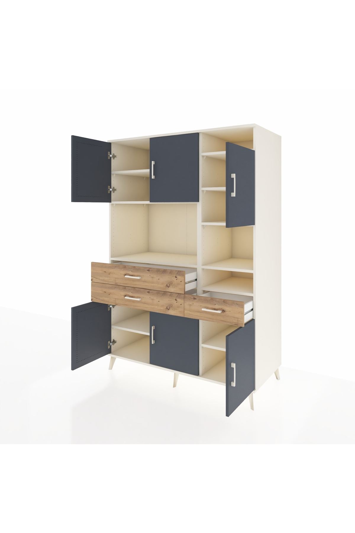 Kronos Dolap 10 Raflı 3 Çekmeceli 6 Kapaklı 132x59x195 Aytaşı-Antrasit/Çam