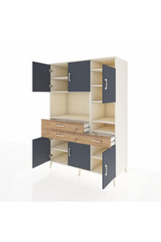 Kronos Dolap 10 Raflı 3 Çekmeceli 6 Kapaklı 132x59x195 Aytaşı-Antrasit/Çam