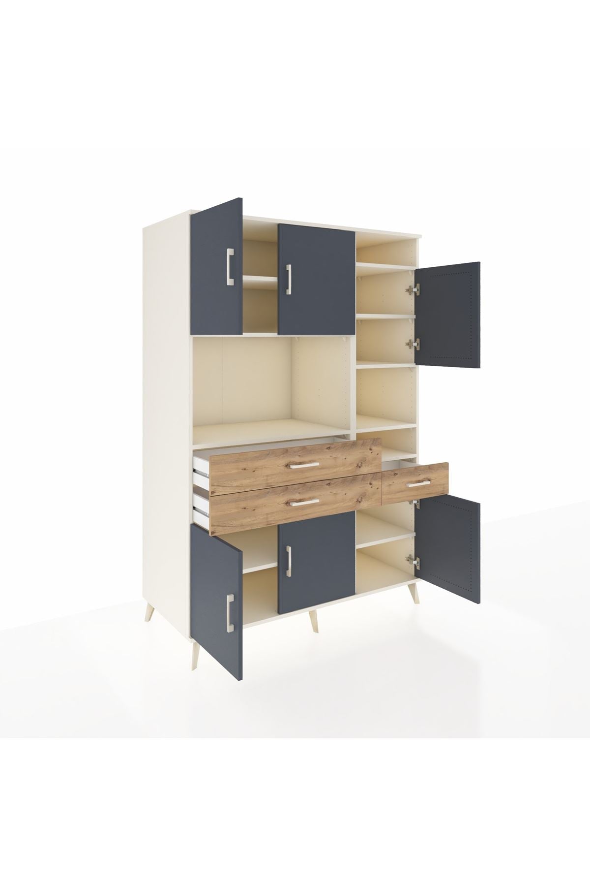 Kronos Dolap 10 Raflı 3 Çekmeceli 6 Kapaklı 132x59x195 Aytaşı-Antrasit/Çam