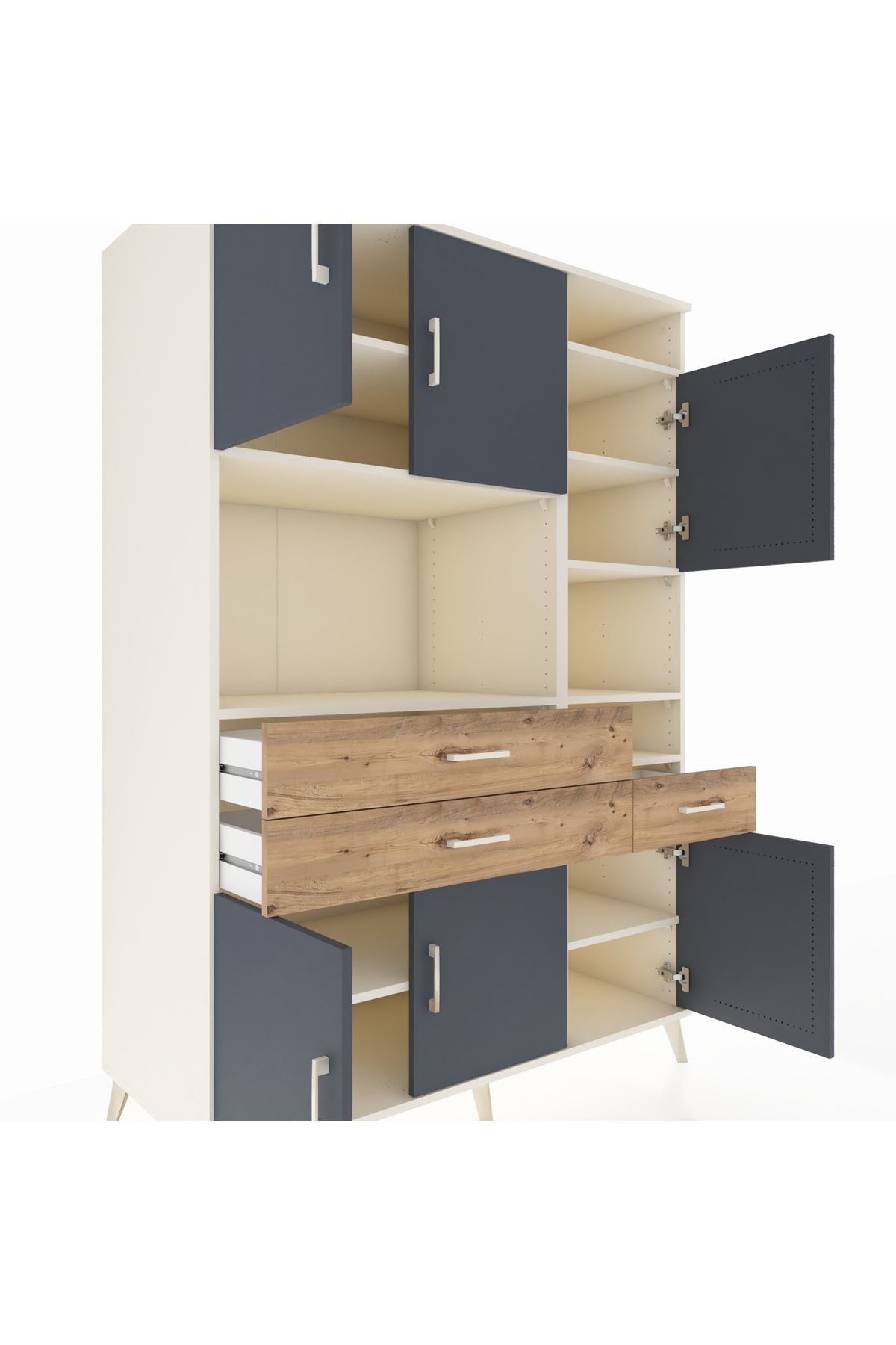 Kronos Dolap 10 Raflı 3 Çekmeceli 6 Kapaklı 132x59x195 Aytaşı-Antrasit/Çam