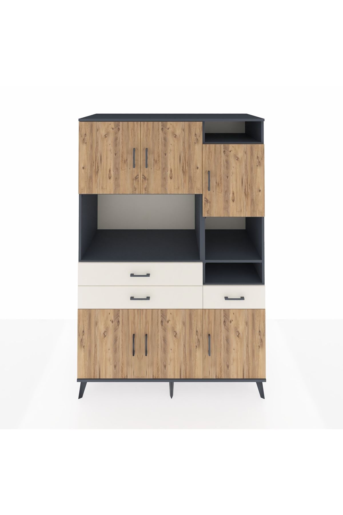 Kronos Dolap 10 Raflı 3 Çekmeceli 6 Kapaklı 132x59x195 Antrasit-Çam/Aytaşı