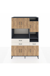 Kronos Dolap 10 Raflı 3 Çekmeceli 6 Kapaklı 132x59x195 Antrasit-Çam/Aytaşı