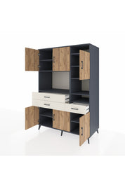 Kronos Dolap 10 Raflı 3 Çekmeceli 6 Kapaklı 132x59x195 Antrasit-Çam/Aytaşı