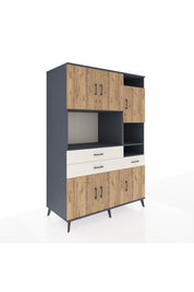 Kronos Dolap 10 Raflı 3 Çekmeceli 6 Kapaklı 132x59x195 Antrasit-Çam/Aytaşı