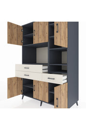 Kronos Dolap 10 Raflı 3 Çekmeceli 6 Kapaklı 132x59x195 Antrasit-Çam/Aytaşı