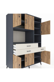 Kronos Dolap 10 Raflı 3 Çekmeceli 6 Kapaklı 132x59x195 Antrasit-Çam/Aytaşı