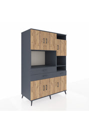 Kronos Dolap 10 Raflı 3 Çekmeceli 6 Kapaklı 132x59x195 Antrasit-Çam/Antrasit