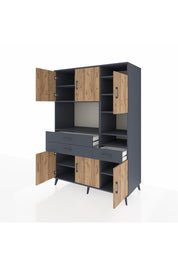 Kronos Dolap 10 Raflı 3 Çekmeceli 6 Kapaklı 132x59x195 Antrasit-Çam/Antrasit