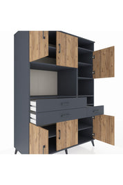 Kronos Dolap 10 Raflı 3 Çekmeceli 6 Kapaklı 132x59x195 Antrasit-Çam/Antrasit