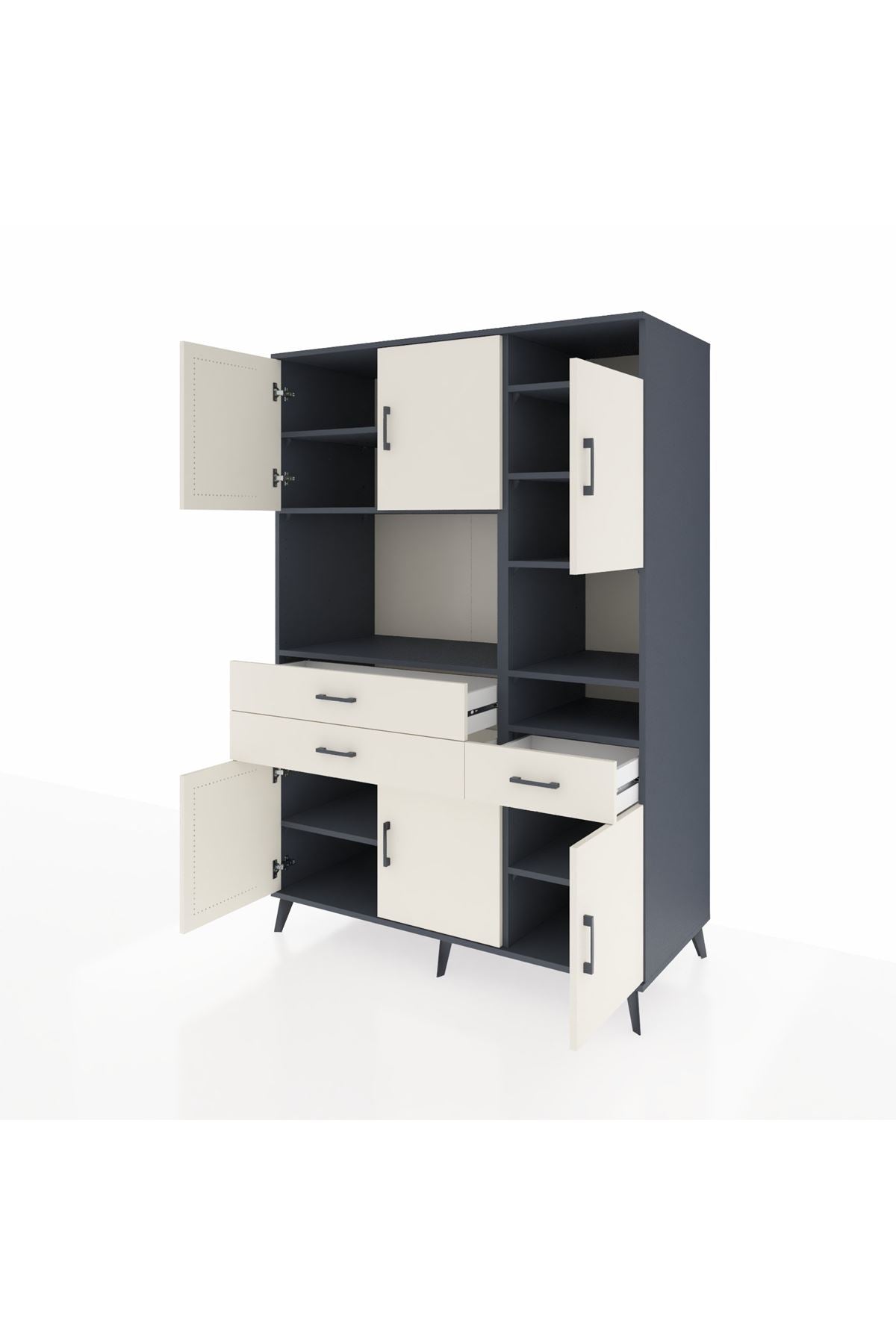 Kronos Dolap 10 Raflı 3 Çekmeceli 6 Kapaklı 132x59x195 Antrasit-Aytaşı/Aytaşı