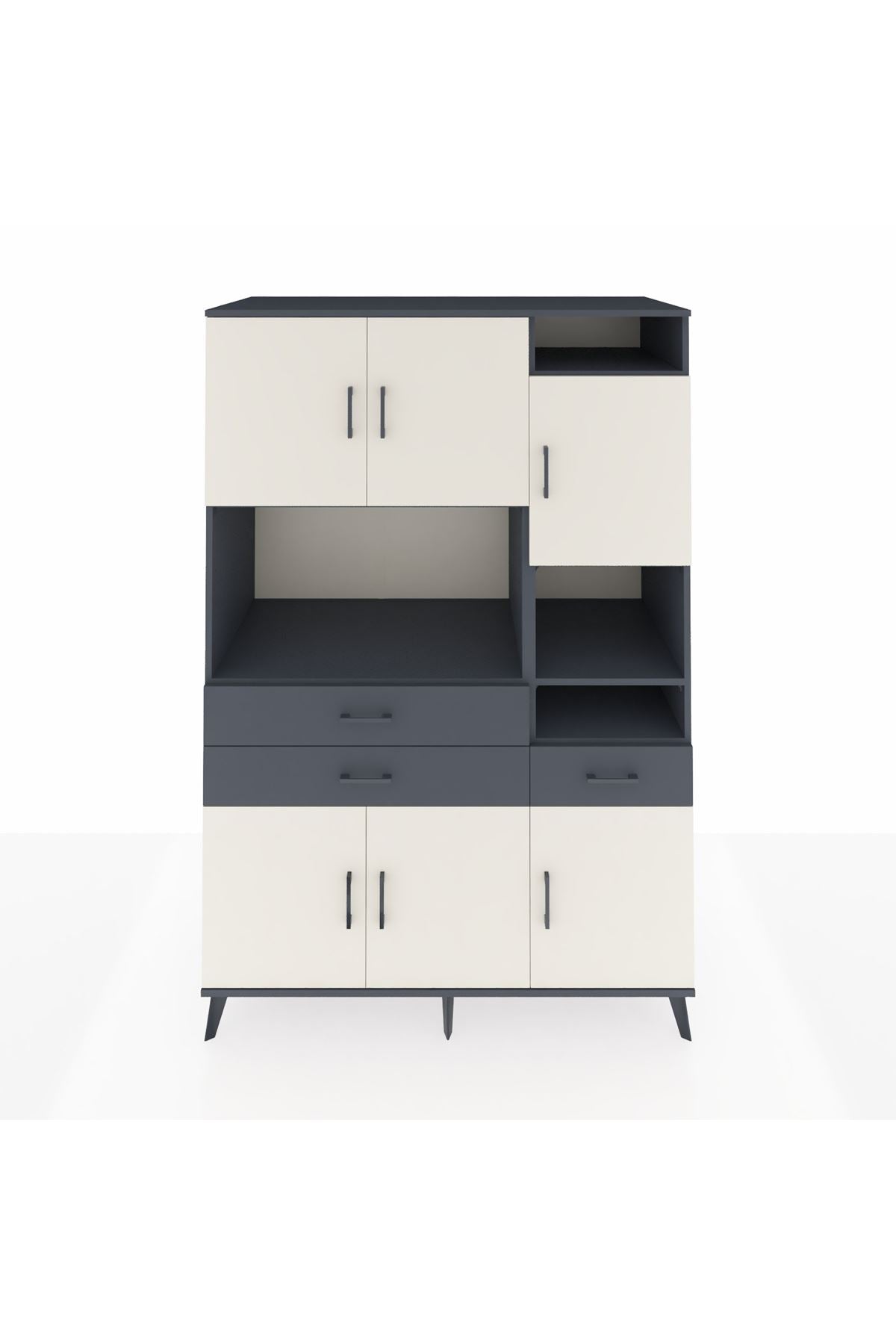 Kronos Dolap 10 Raflı 3 Çekmeceli 6 Kapaklı 132x59x195 Antrasit-Aytaşı/Antrasit