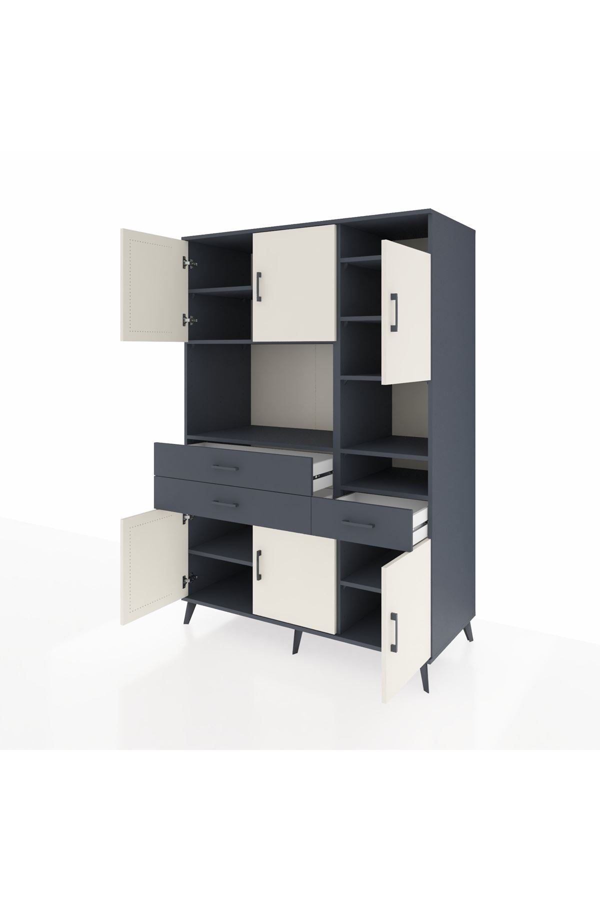 Kronos Dolap 10 Raflı 3 Çekmeceli 6 Kapaklı 132x59x195 Antrasit-Aytaşı/Antrasit