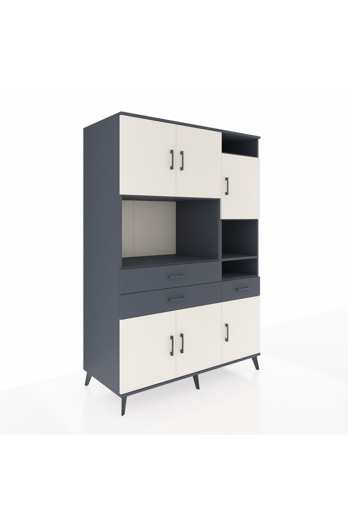 Kronos Dolap 10 Raflı 3 Çekmeceli 6 Kapaklı 132x59x195 Antrasit-Aytaşı/Antrasit