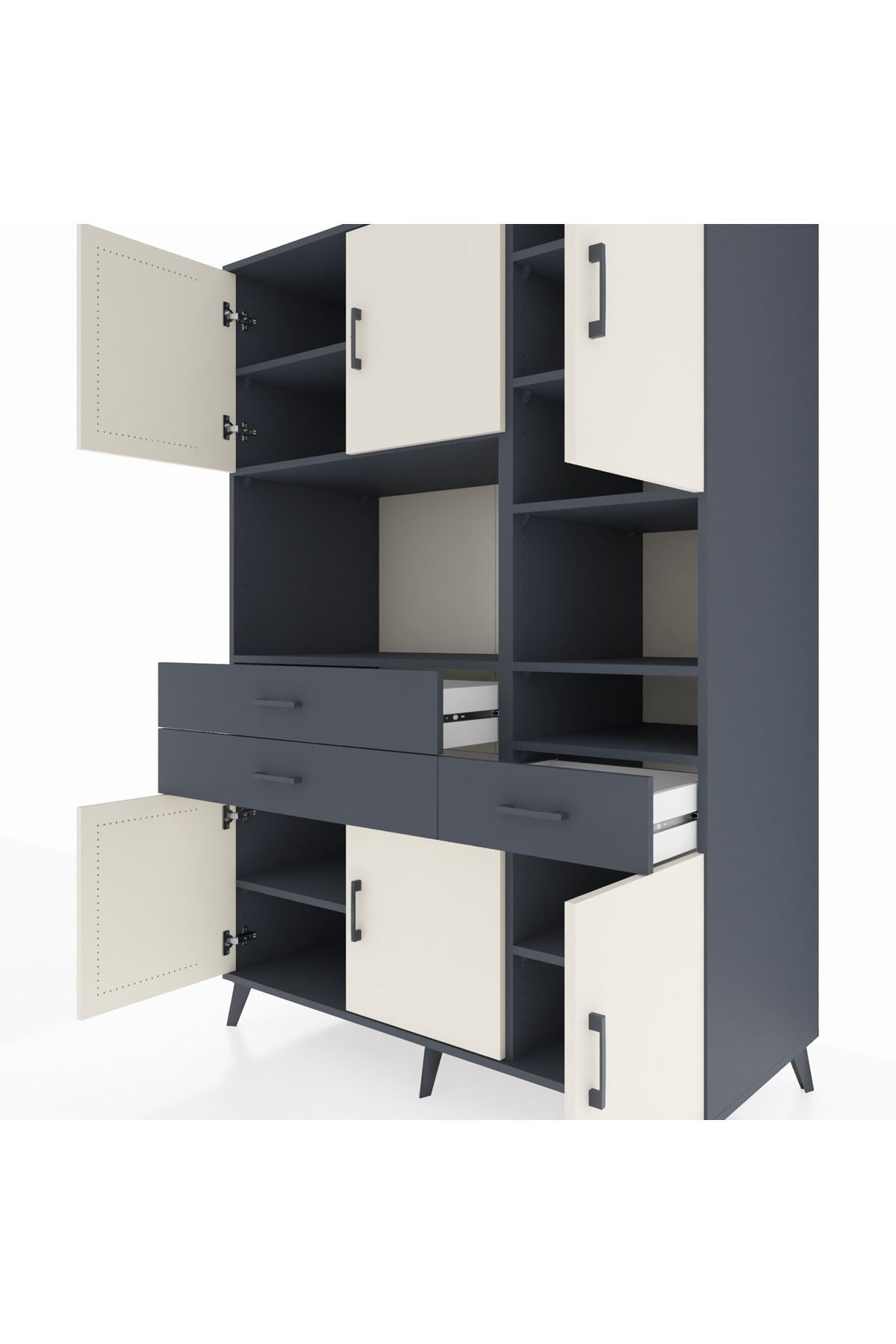 Kronos Dolap 10 Raflı 3 Çekmeceli 6 Kapaklı 132x59x195 Antrasit-Aytaşı/Antrasit