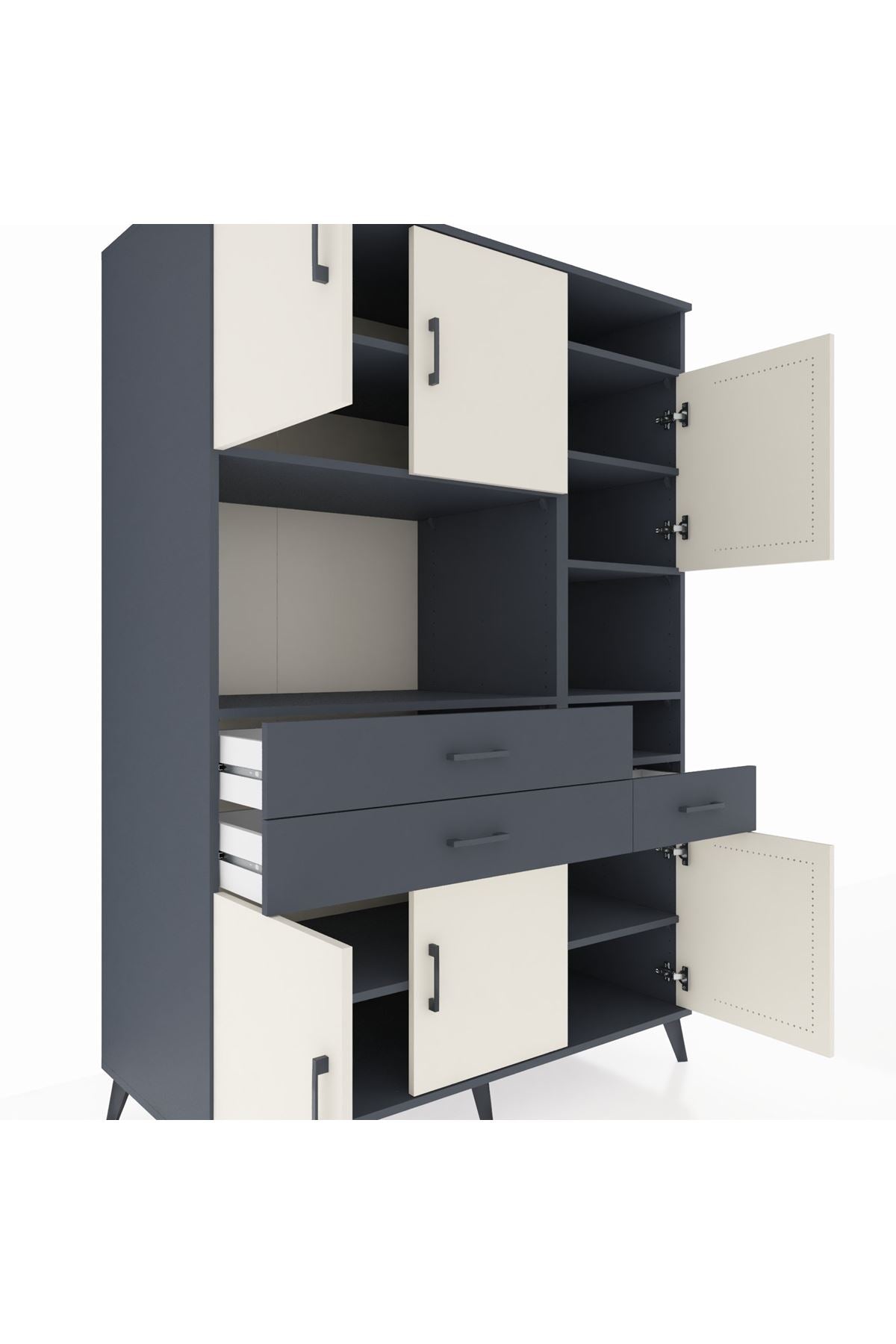Kronos Dolap 10 Raflı 3 Çekmeceli 6 Kapaklı 132x59x195 Antrasit-Aytaşı/Antrasit