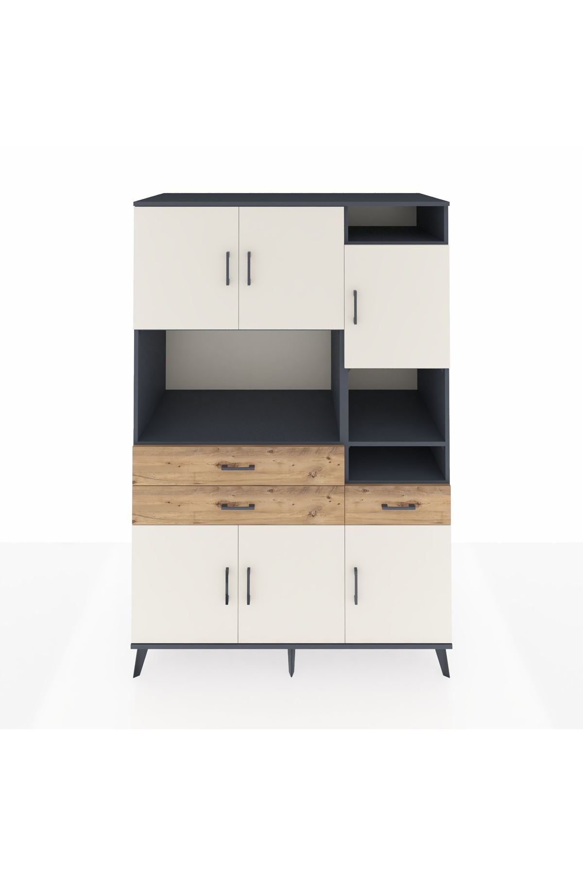 Kronos Dolap 10 Raflı 3 Çekmeceli 6 Kapaklı 132x59x195 Antrasit-Aytaşı/Çam