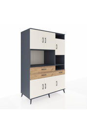 Kronos Dolap 10 Raflı 3 Çekmeceli 6 Kapaklı 132x59x195 Antrasit-Aytaşı/Çam