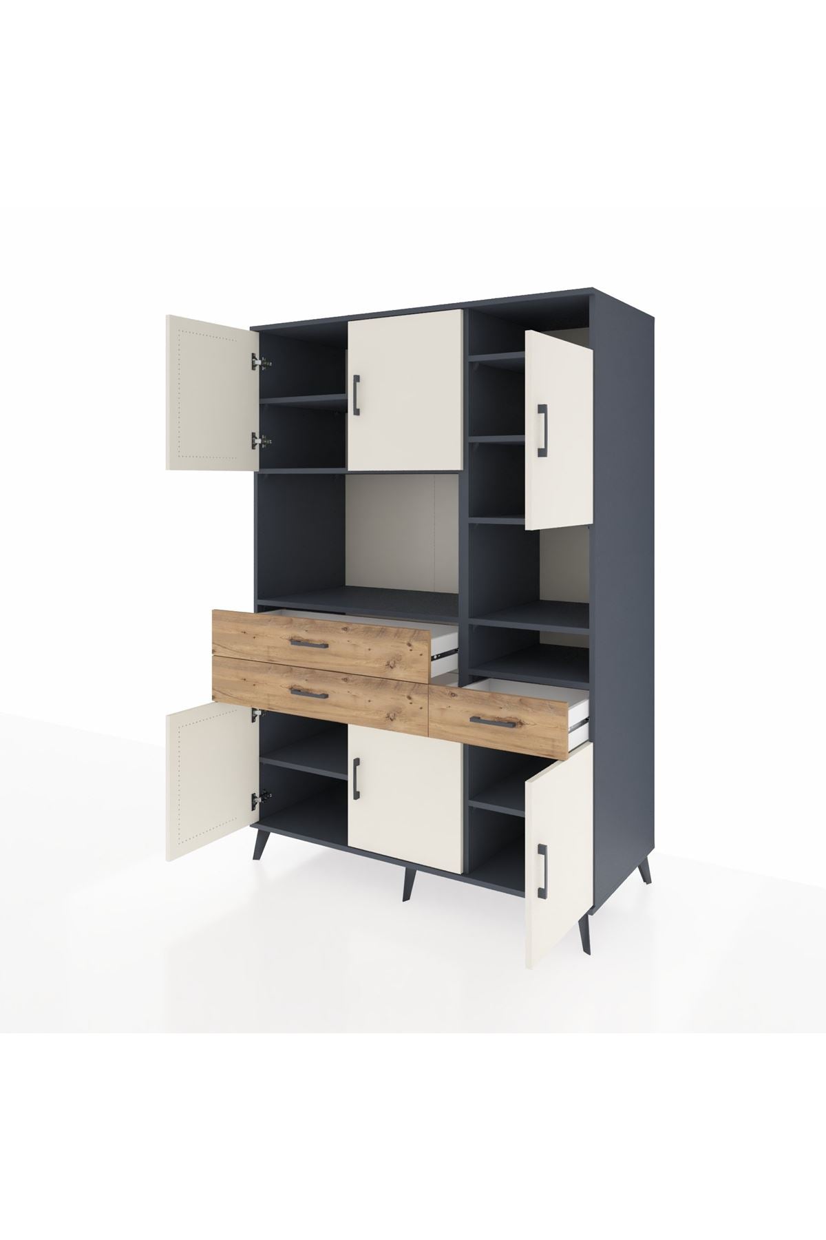 Kronos Dolap 10 Raflı 3 Çekmeceli 6 Kapaklı 132x59x195 Antrasit-Aytaşı/Çam