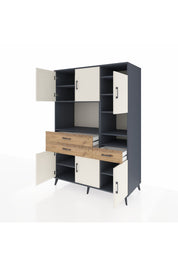 Kronos Dolap 10 Raflı 3 Çekmeceli 6 Kapaklı 132x59x195 Antrasit-Aytaşı/Çam