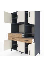 Kronos Dolap 10 Raflı 3 Çekmeceli 6 Kapaklı 132x59x195 Antrasit-Aytaşı/Çam