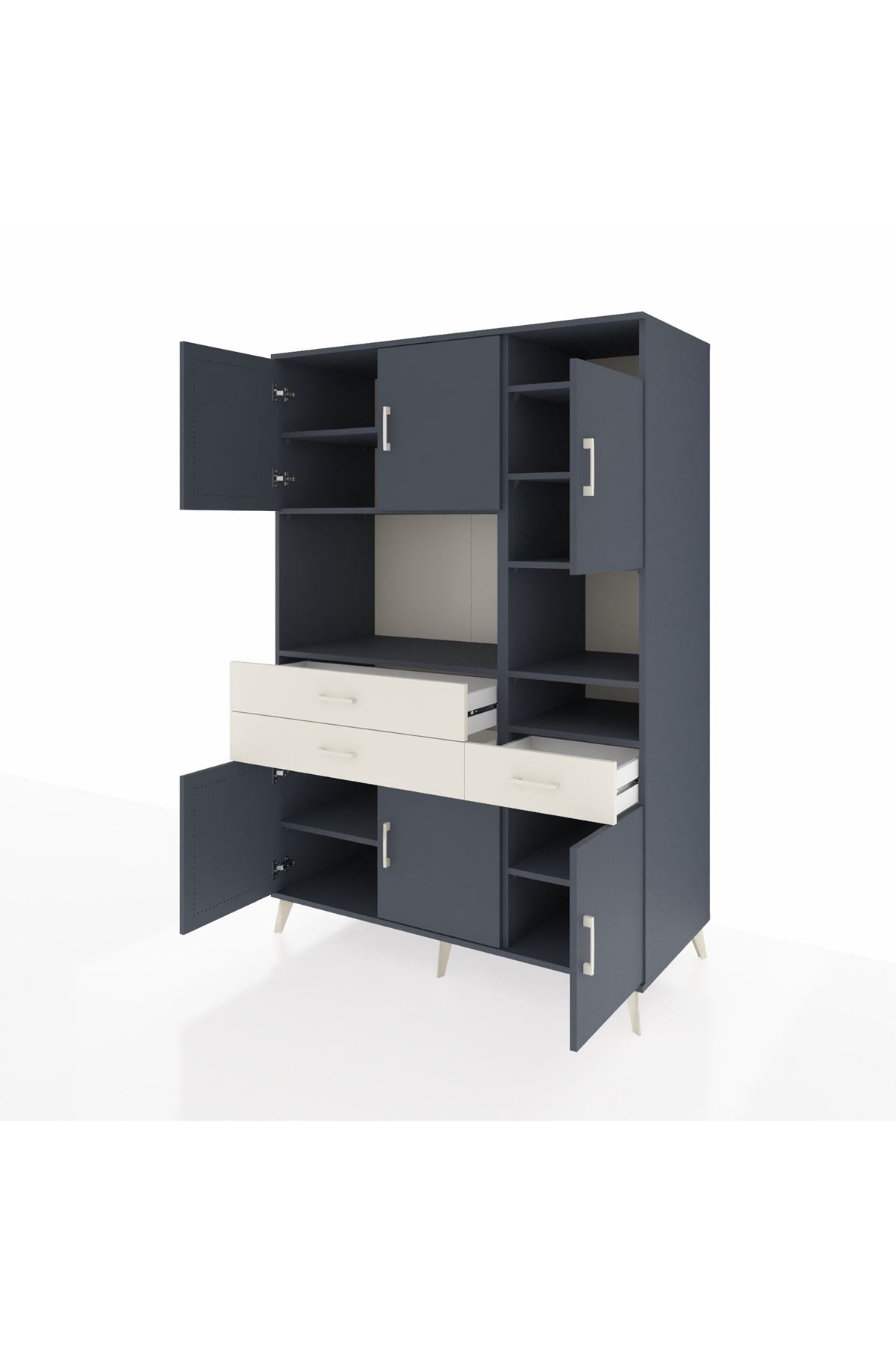 Kronos Dolap 10 Raflı 3 Çekmeceli 6 Kapaklı 132x59x195 Antrasit-Antrasit/Aytaşı