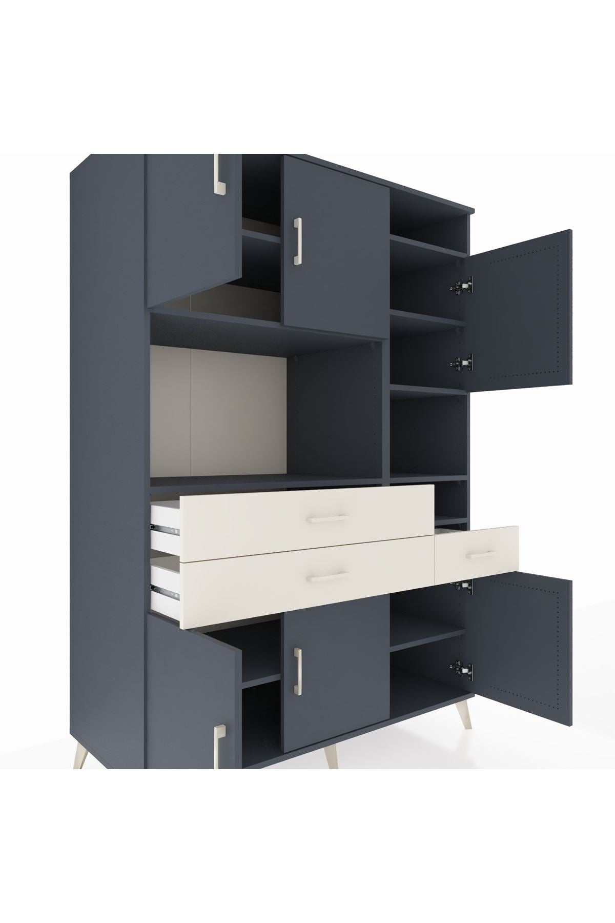 Kronos Dolap 10 Raflı 3 Çekmeceli 6 Kapaklı 132x59x195 Antrasit-Antrasit/Aytaşı