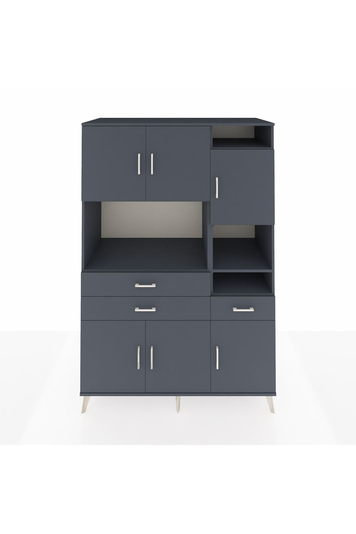Kronos Dolap 10 Raflı 3 Çekmeceli 6 Kapaklı 132x59x195 Antrasit-Antrasit/Antrasit