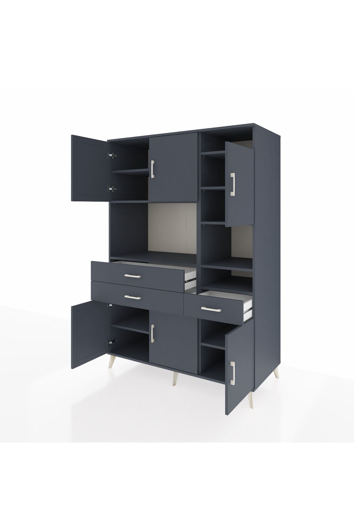 Kronos Dolap 10 Raflı 3 Çekmeceli 6 Kapaklı 132x59x195 Antrasit-Antrasit/Antrasit