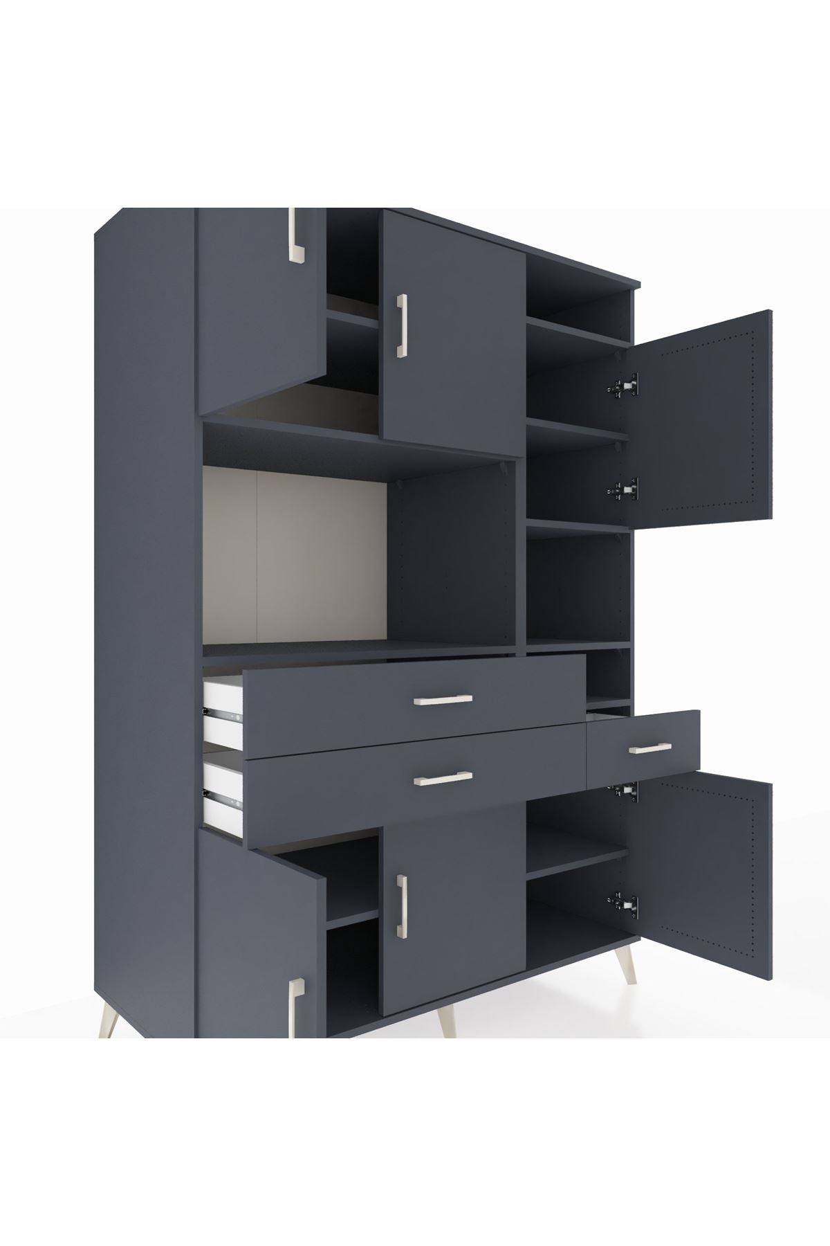 Kronos Dolap 10 Raflı 3 Çekmeceli 6 Kapaklı 132x59x195 Antrasit-Antrasit/Antrasit