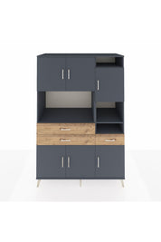 Kronos Dolap 10 Raflı 3 Çekmeceli 6 Kapaklı 132x59x195 Antrasit-Antrasit/Çam