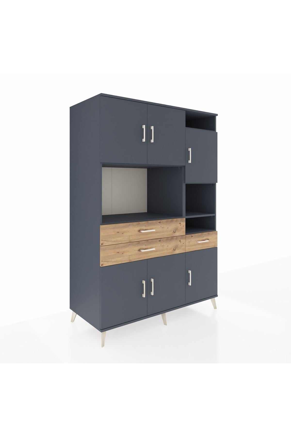 Kronos Dolap 10 Raflı 3 Çekmeceli 6 Kapaklı 132x59x195 Antrasit-Antrasit/Çam