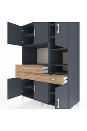 Kronos Dolap 10 Raflı 3 Çekmeceli 6 Kapaklı 132x59x195 Antrasit-Antrasit/Çam