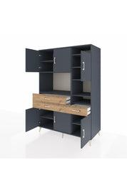 Kronos Dolap 10 Raflı 3 Çekmeceli 6 Kapaklı 132x59x195 Antrasit-Antrasit/Çam