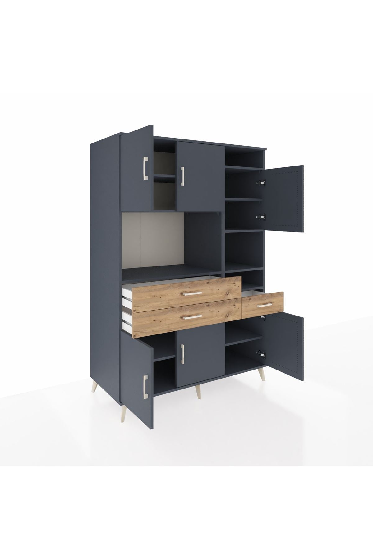 Kronos Dolap 10 Raflı 3 Çekmeceli 6 Kapaklı 132x59x195 Antrasit-Antrasit/Çam