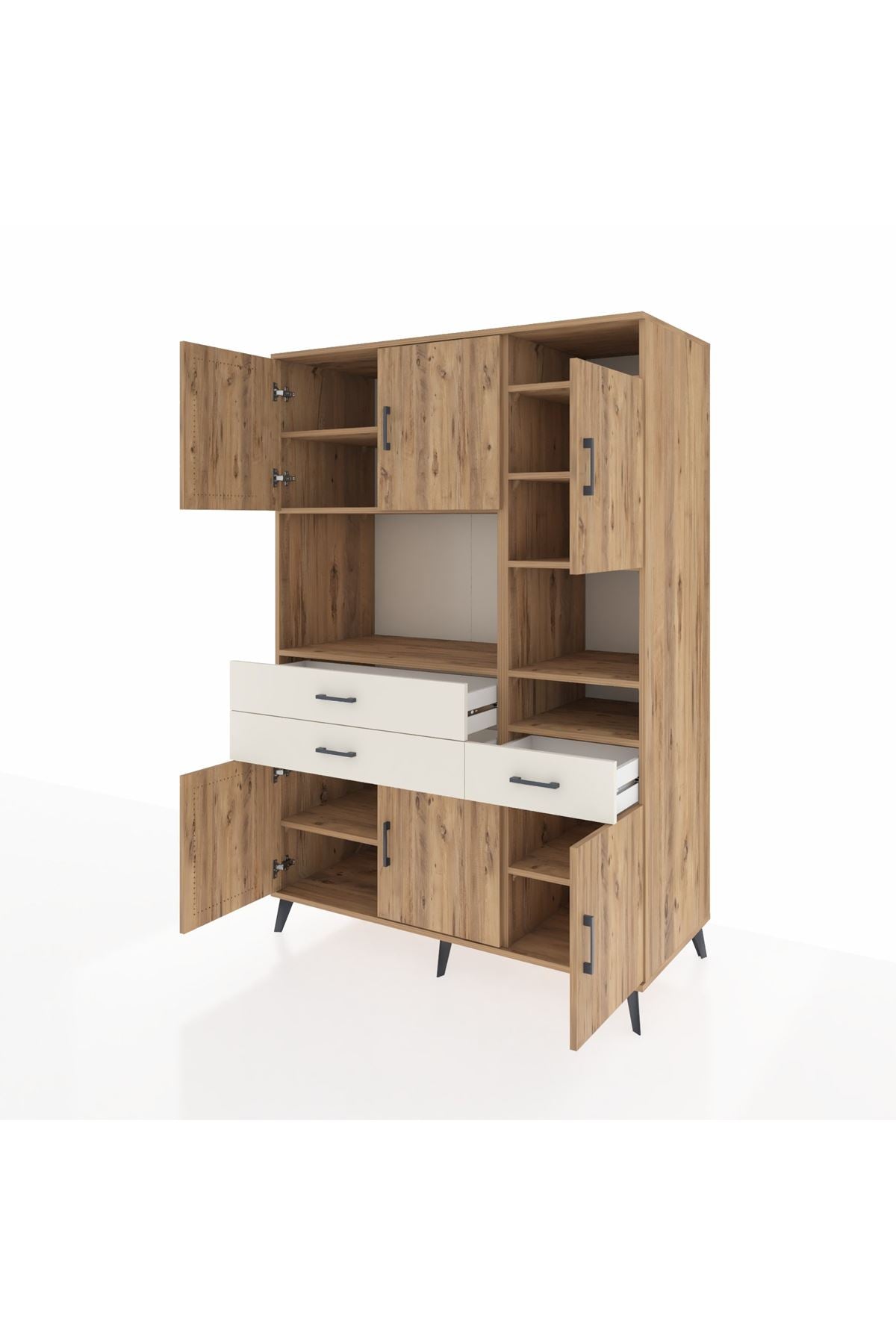 Kronos Dolap 10 Raflı 3 Çekmeceli 6 Kapaklı 132x59x195 Çam-Çam/Aytaşı