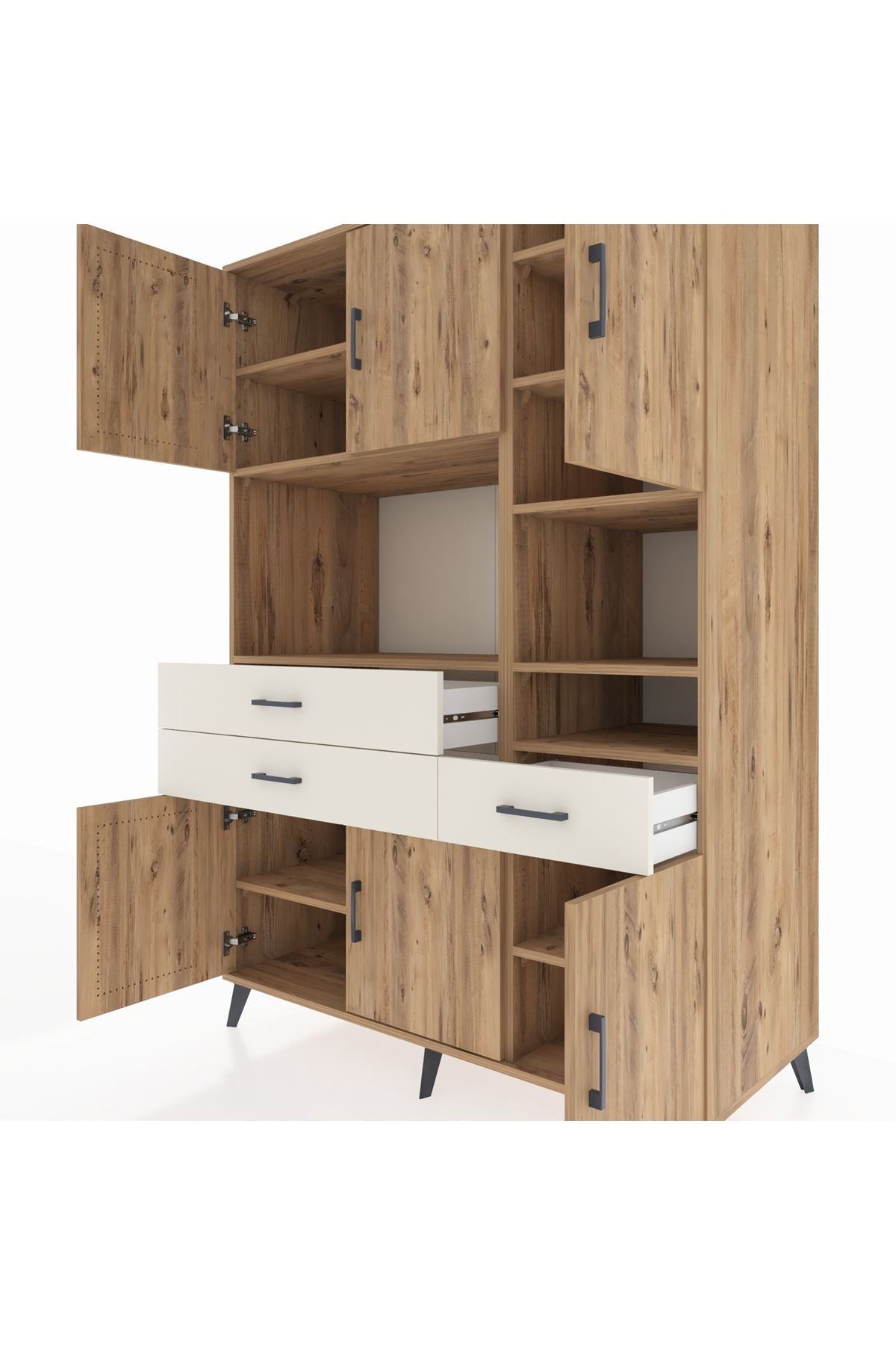 Kronos Dolap 10 Raflı 3 Çekmeceli 6 Kapaklı 132x59x195 Çam-Çam/Aytaşı