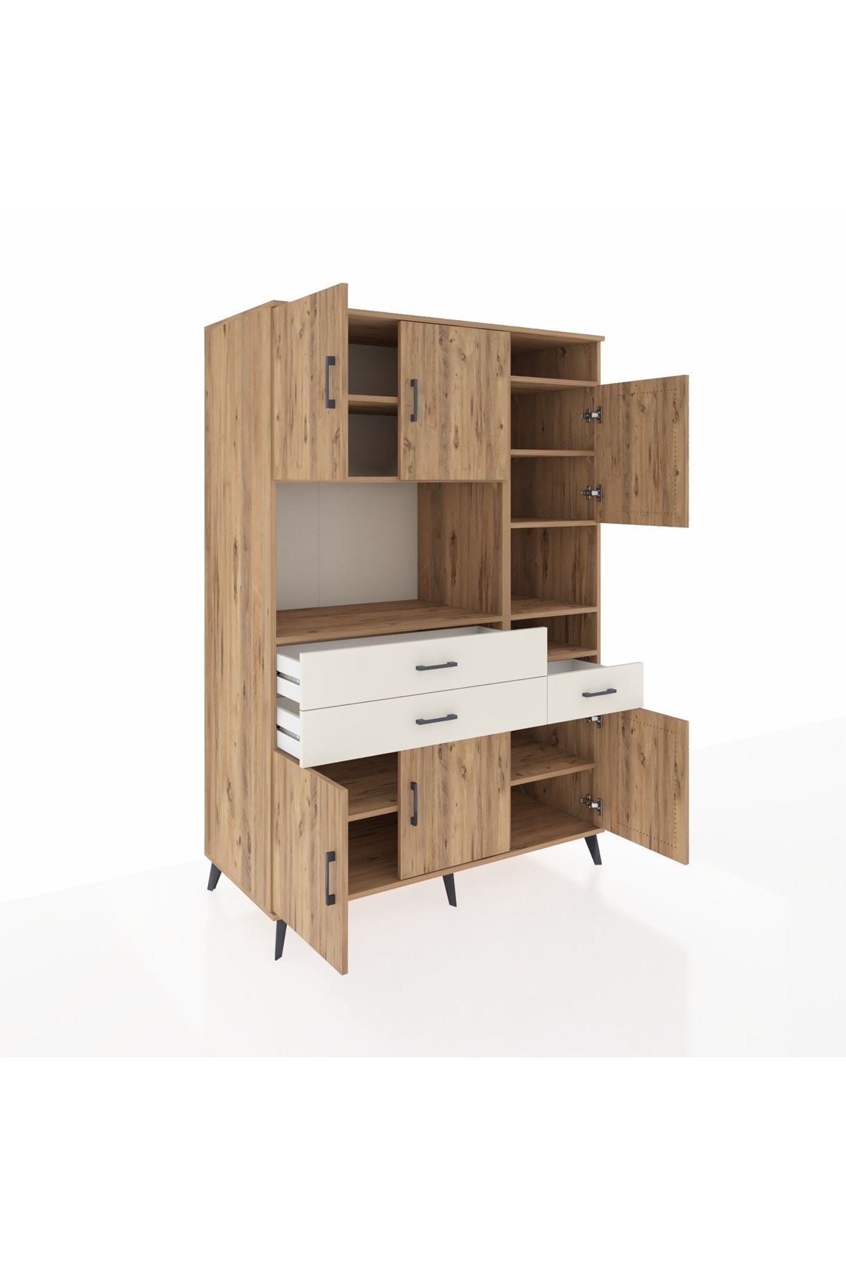 Kronos Dolap 10 Raflı 3 Çekmeceli 6 Kapaklı 132x59x195 Çam-Çam/Aytaşı