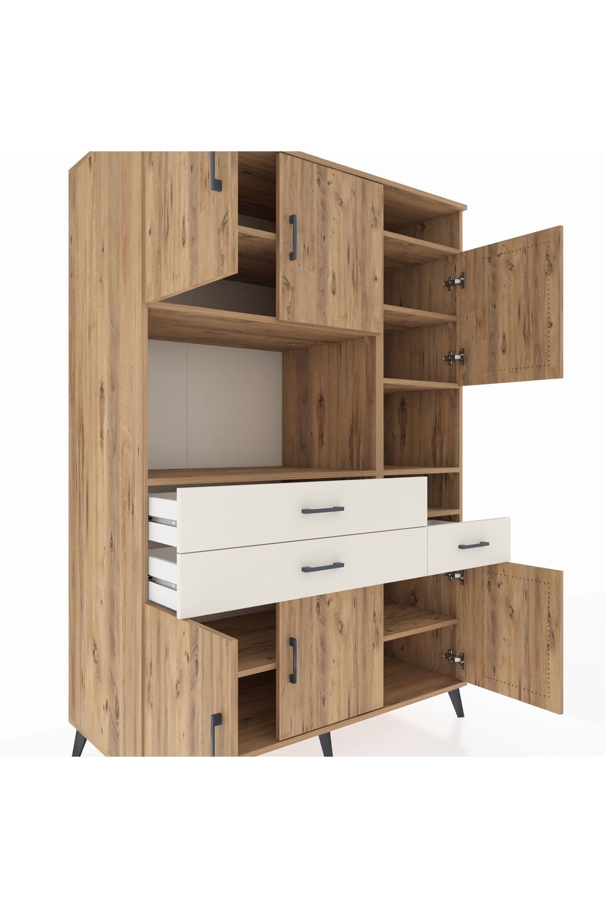 Kronos Dolap 10 Raflı 3 Çekmeceli 6 Kapaklı 132x59x195 Çam-Çam/Aytaşı