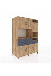 Kronos Dolap 10 Raflı 3 Çekmeceli 6 Kapaklı 132x59x195 Çam-Çam/Antrasit