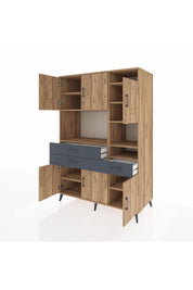 Kronos Dolap 10 Raflı 3 Çekmeceli 6 Kapaklı 132x59x195 Çam-Çam/Antrasit