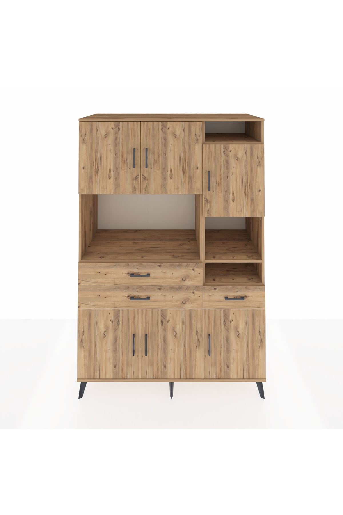 Kronos Dolap 10 Raflı 3 Çekmeceli 6 Kapaklı 132x59x195 Çam-Çam/Çam