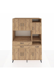 Kronos Dolap 10 Raflı 3 Çekmeceli 6 Kapaklı 132x59x195 Çam-Çam/Çam