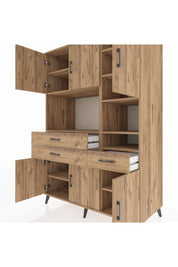 Kronos Dolap 10 Raflı 3 Çekmeceli 6 Kapaklı 132x59x195 Çam-Çam/Çam