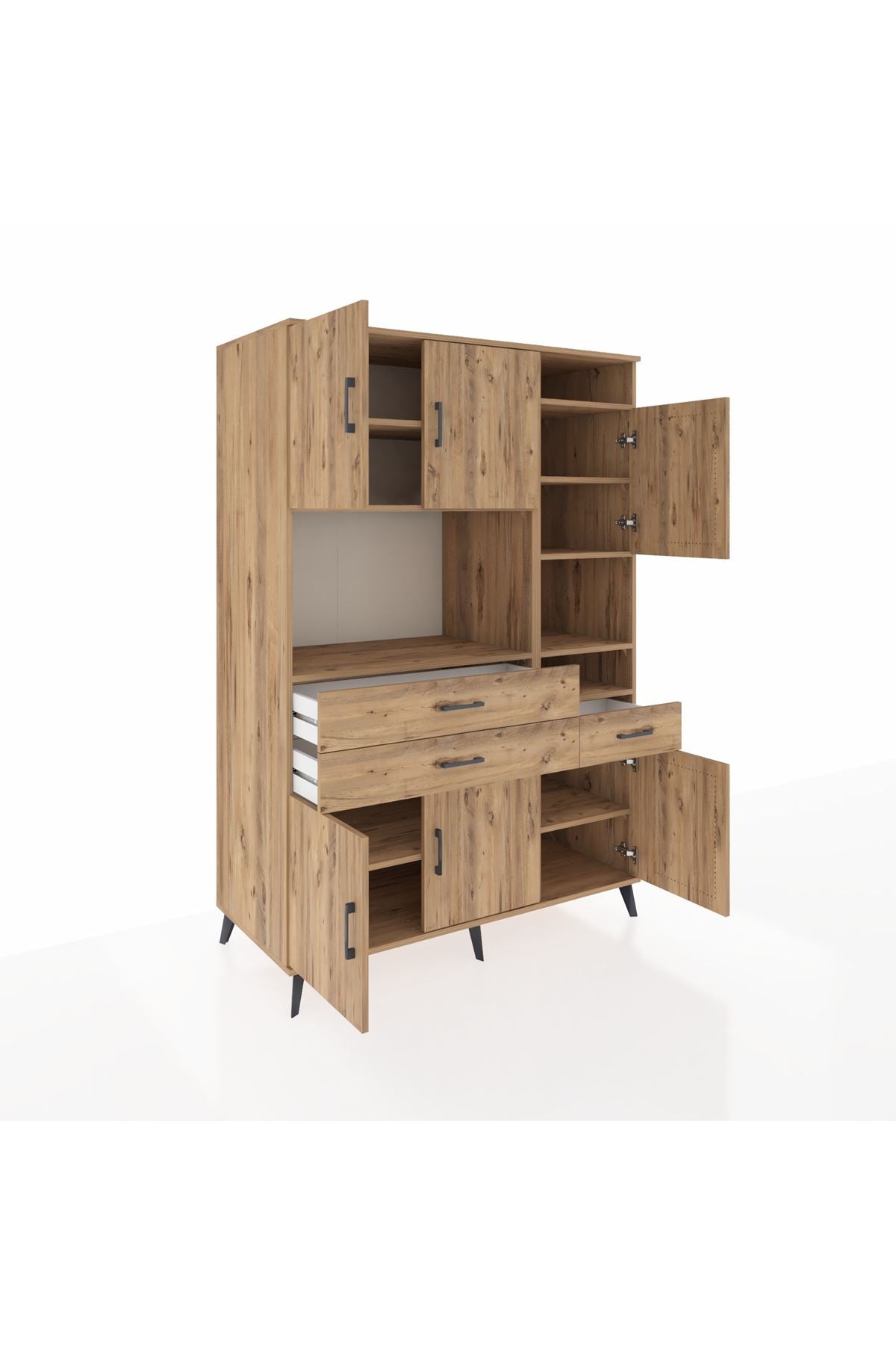 Kronos Dolap 10 Raflı 3 Çekmeceli 6 Kapaklı 132x59x195 Çam-Çam/Çam